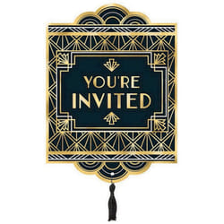 Amscan Glitz & Glam Jumbo Deluxe Invites Party Supplies  6"" X 8""  Black & Gold