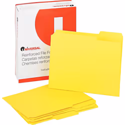 Universal UNV16164 Reinforced 1/3-Cut Assorted Top-Tab File Folders - Letter Size, Yellow (100/Box)