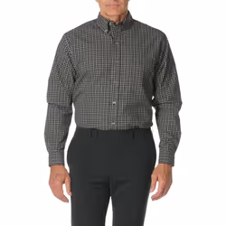 Arrow 1851 Men's Hamilton Poplins Long Sleeve Button Shirt  Black Plaid  X-Large