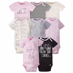 Gerber Baby Girl's 8-Pack Short Sleeve Onesies Bodysuits  Bunny  6-9 Months