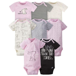 Gerber Baby Girl's 8-Pack Short Sleeve Onesies Bodysuits  Bunny  6-9 Months