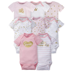 Gerber Baby Girl's 8-Pack Short Sleeve Onesies Bodysuits  Castle  Newborn