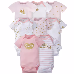 Gerber Baby 8-Pack Short Sleeve Onesies Bodysuits Castle 0-3 Months
