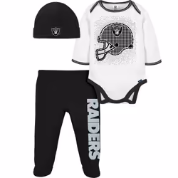 Gerber NFL Oakland Raiders 3 Pack Bodysuit Footed Pant and Cap Registry Gift Set for Unisex Babies Black/White Oakland Raide ...