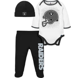 Gerber NFL Oakland Raiders 3 Pack Bodysuit Footed Pant and Cap Registry Gift Set for Unisex Babies  Black/White Oakland Raiders  0-3 Months