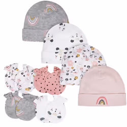 gerber Baby girls 8 9-Piece cap and Mitten Sets 8pc Pink Bear Newborn