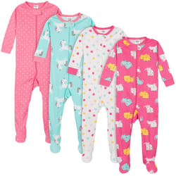 Gerber Baby Girls' 4-Pack Footed Pajamas  Unicorns Cats Pink  9 Months