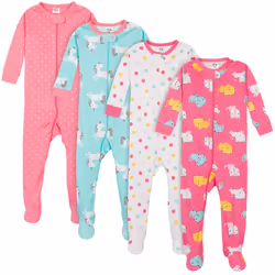 Gerber Baby Girls' 4-Pack Footed Pajamas  Unicorns Cats Pink  24 Months