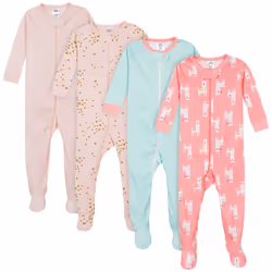 Gerber Baby Girls' 4-Pack Footed Pajamas  Love Llamas Pink  9 Months