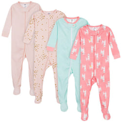 Gerber Baby Girls' 4-Pack Footed Pajamas  Love Llamas Pink  5T