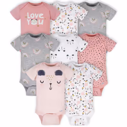 Gerber Baby 8-Pack Short Sleeve Onesies Bodysuits  Bear Pink  0-3 Months