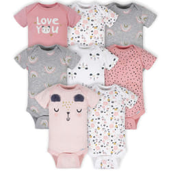 Gerber Baby Girl's 8-Pack Short Sleeve Onesies Bodysuits  Bear Pink  12 Months