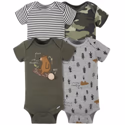 Gerber Baby Boys' 4-Pack Short Sleeve Onesies Bodysuits Bear Green Newborn