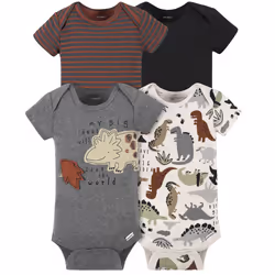 Gerber Baby Boys' 4-Pack Short Sleeve Onesies Bodysuits  Dino Grey  Newborn