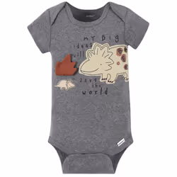 Gerber Baby Boys' 4-Pack Short Sleeve Onesies Bodysuits  Dino Grey  Newborn