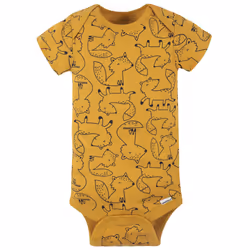 Gerber Baby Boys' 4-Pack Short Sleeve Onesies Bodysuits  Orange Fox  Newborn