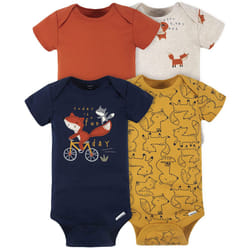 Gerber Baby Boys' 4-Pack Short Sleeve Onesies Bodysuits  Orange Fox  3-6 Months