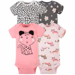 Gerber Baby Girls' 4-Pack Short Sleeve Onesies Bodysuits  Leopard Pink  18 Months