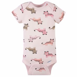 Gerber Baby Girls' 4-Pack Short Sleeve Onesies Bodysuits  Leopard Pink  18 Months