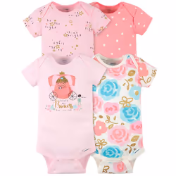 Gerber Baby Girls' 4-Pack Short Sleeve Onesies Bodysuits Princess Pink Newborn