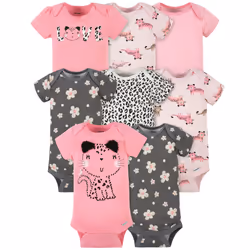 Gerber Baby 8-Pack Short Sleeve Onesies Bodysuits Leopard Pink Newborn