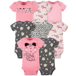 Gerber Baby Girl's 8-Pack Short Sleeve Onesies Bodysuits  Leopard Pink  0-3 Months