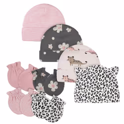 Gerber Baby Girls Cap and Mitten Sets 8pc Pink Leopard Newborn