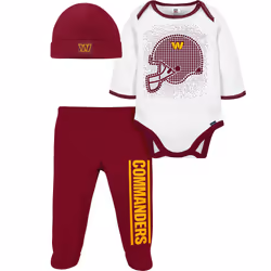 Gerber NFL Baby Boys' 3Pc Bodysuit Footed Pant & Cap Set Washington Commanders 0-3 Months