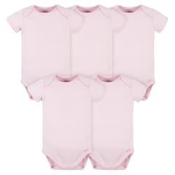 gerber Baby 5 Pack Onesies Multi-Packs Bundle Interlock 180 gsm  Light Pink  6-9 Months