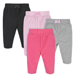 Gerber Baby Girls' 4-Pack Microfleece Pants  Pink/Gray/Black  0-3 Months