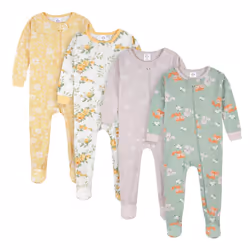 Gerber Baby Girl's 4-Pack Footed Pajamas  Roses and Fox  3T