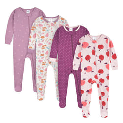 Gerber Baby Girl's 4-Pack Footed Pajamas  Apple and Woodland Floral  9 Months