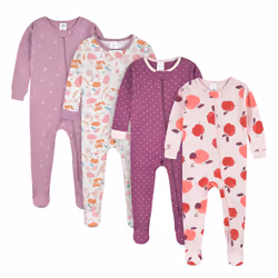Gerber Baby Girl's 4-Pack Footed Pajamas  Apple and Woodland Floral  4T