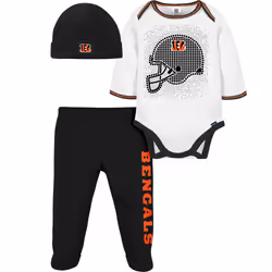 Gerber NFL Baby Boys' 3Pc Bodysuit Footed Pant & Cap Set Cincinnati Bengals 0-3 Months