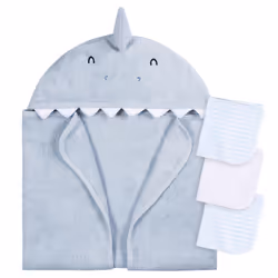 Gerber Baby 4 Piece Animal Character Hooded Towel and Washcloth Set Blue Shark One Size