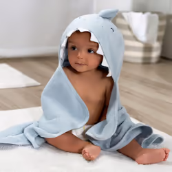 Gerber Baby 4 Piece Animal Character Hooded Towel and Washcloth Set  Blue Shark  One Size