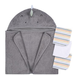 Gerber Baby 4 Piece Animal Character Hooded Towel and Washcloth Set  Charcoal Dino  One Size