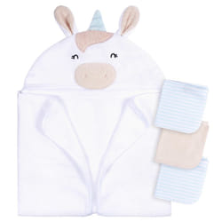 Gerber Baby 4 Piece Animal Character Hooded Towel and Washcloth Set  White Unicorn  One Size