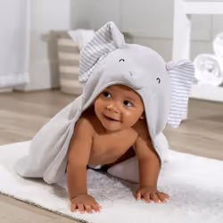 Gerber Baby 4 Piece Animal Character Hooded Towel and Washcloth Set  Grey Elephant  One Size