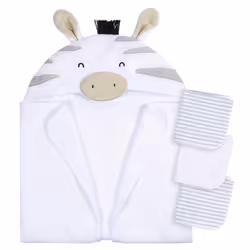Gerber Baby 4 Piece Animal Character Hooded Towel and Washcloth Set Grey Zebra One Size