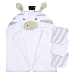 Gerber Baby 4 Piece Animal Character Hooded Towel and Washcloth Set  Grey Zebra  One Size