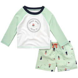 Gerber Baby Boy's Toddler Long Sleeved Rashguard Swim Bathing Suit Set  Blue Sailboat  3T