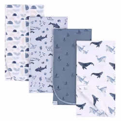 Gerber Unisex Baby 100% Cotton Flannel Receiving Blankets 30x30 Inches (Pack of 4) Coastal Calm One Size