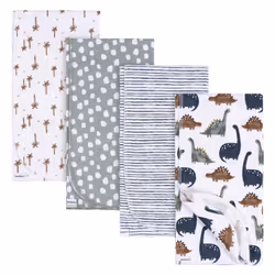 Gerber Unisex Baby 100% Cotton Flannel Receiving Blankets 30x30 Inches (Pack of 4) Dino Time One Size