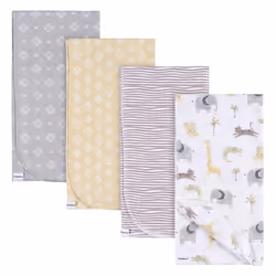 Gerber Unisex Baby 100% Cotton Flannel Receiving Blankets 30x30 Inches (Pack of 4)  Animals + Geos Neutral  One Size