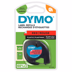 LetraTag Plastic Labels , Authentic, 12 mm x 4 m Roll , Black Print on Red Labels , Self-Adhesive Multipurpose Labels for Let ...
