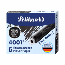 Pelikan 4001 TP/6 Ink Cartridges for Fountain Pens Brilliant Black 0.8ml 6 Pack (301218)