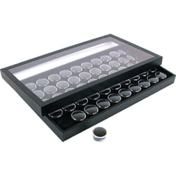 50 Gem Jars Black Display Tray Travel Case Acrylic Lid