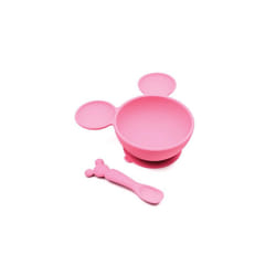 Bumkins Baby Bowls  Disney Minnie Mouse Silicone Baby Feeding Set  Suction Bowls for Baby and Toddler with Spoon  First Feeding Set  Platinum Silicone