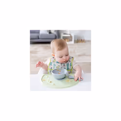 First Feeding Set - Bowl With Suction Base, Lid, Spoon, Baby Led Weaning, BPA-Free, Microwave/Dishwasher/Freezer Safe, 100% Silicone, Grey